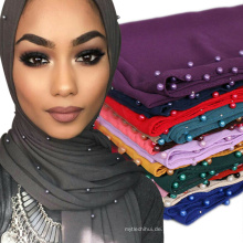 Spitzenverkauf Trend Frauen schöne gute Farbe heißer Artikel gedruckt Schal Perle Chiffon Stein muslimischen Hijab